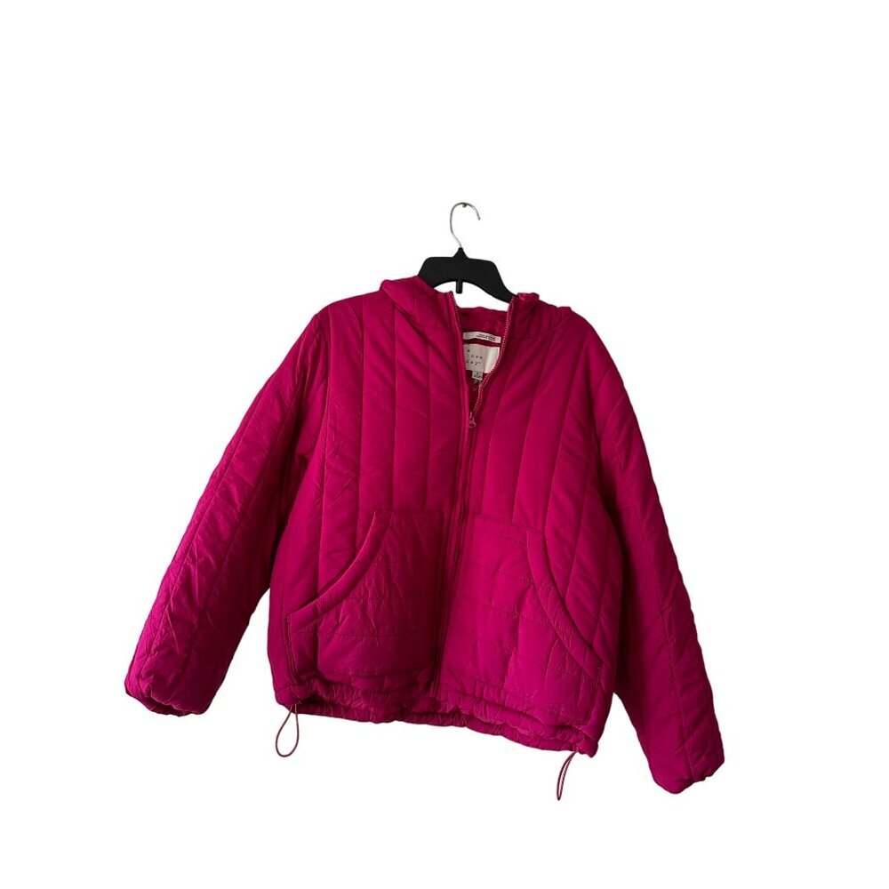 A New Day Womens Pink Quilted Hooded Jacket Size L Outdoor Fall Winter Full Zip